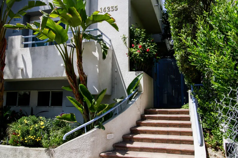 The address to 14235 Dickens St on the building