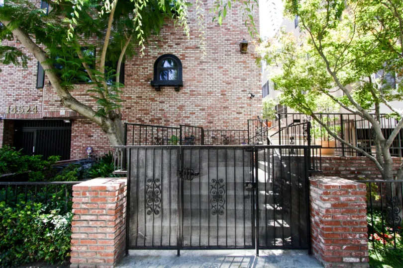 The gated entrance into 14524 Benefit St in Sherman Oaks