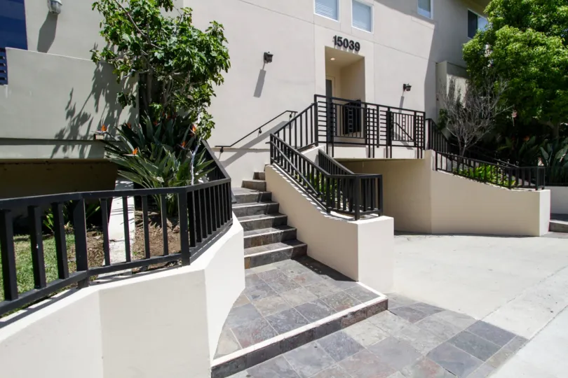 The stairs to the entrance of 15039 Dickens St in Sherman Oaks