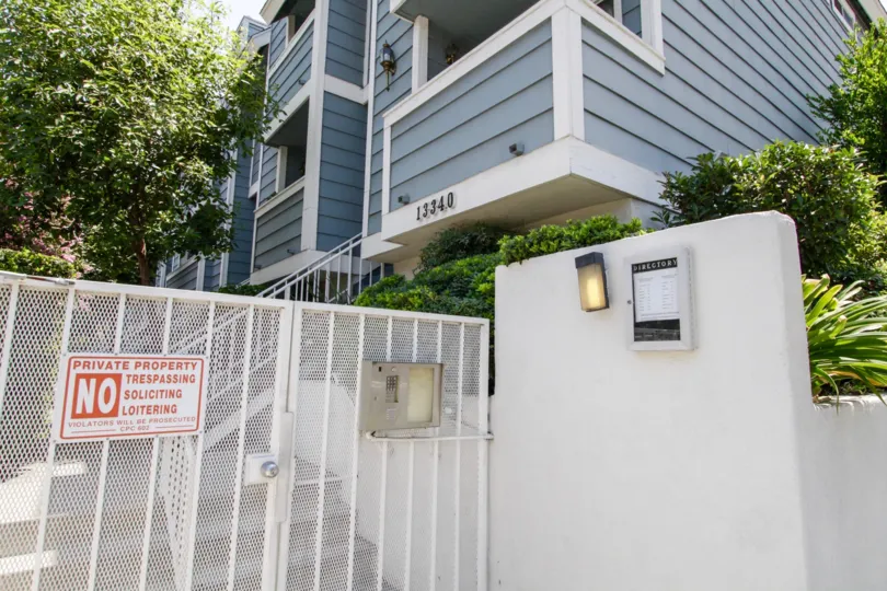 The gated entrance into Burbank Townhomes in Sherman Oaks