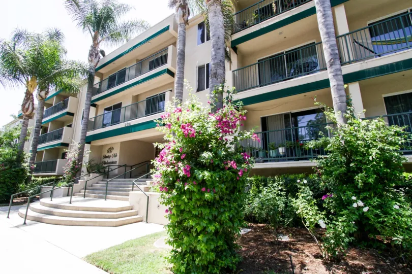 The landscaping seen at the Country Club Condominiums in Sherman Oaks