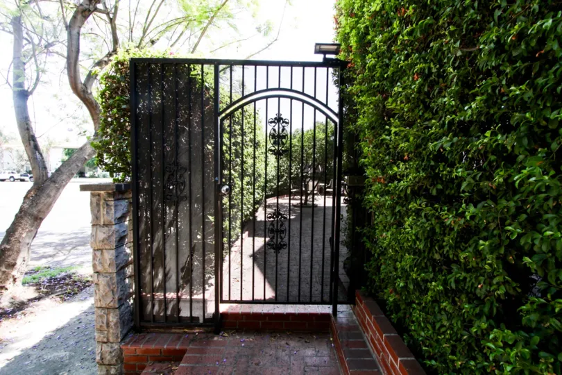 The gated entrance into Katherine Square in Sherman Oaks