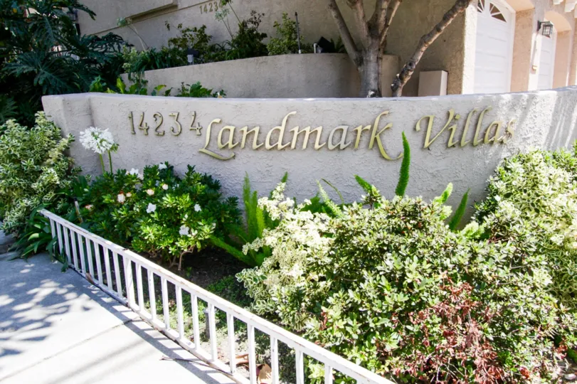 The Landmark Villas name upon entering the property in Sherman Oaks