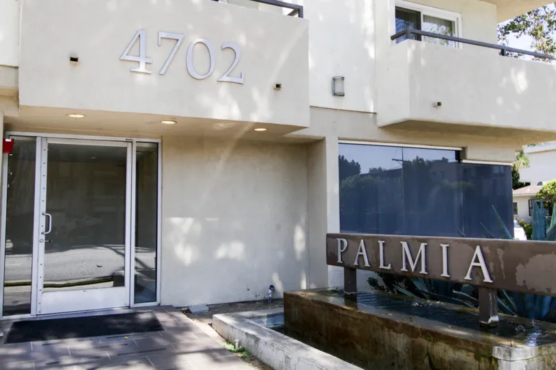 The address on the Palmia Condominiums building in Sherman Oaks
