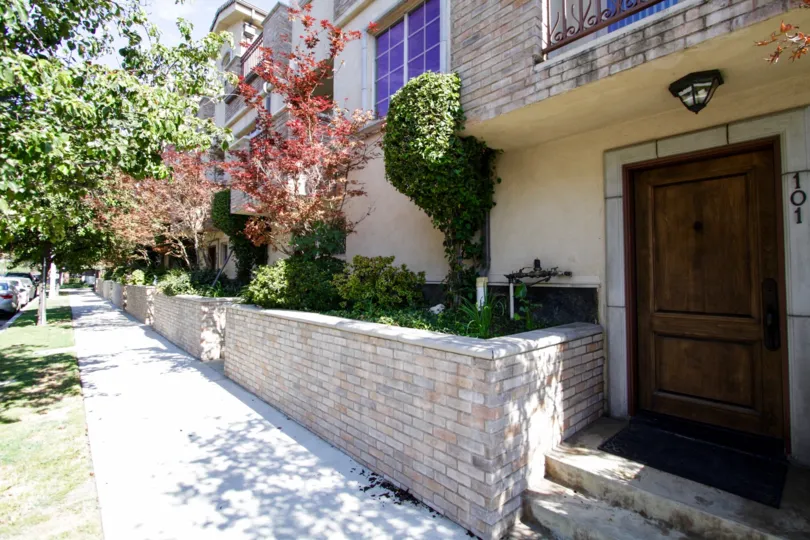 The sidewalk leading up to Towne Villas