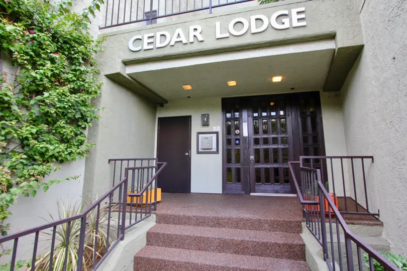 The name above the entrance into Cedar Lodge