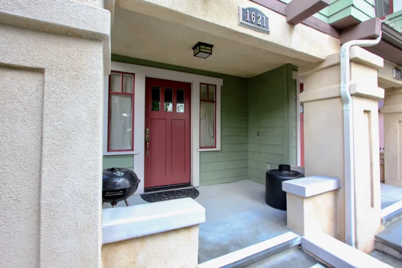 The red door into a Rockwood unit