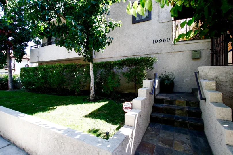 The address written on the building at 10960 Bluffside Dr