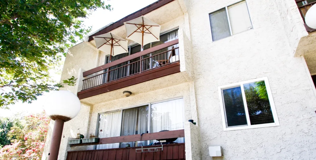 The balconies seen at 12157 Moorpark St in Studio City