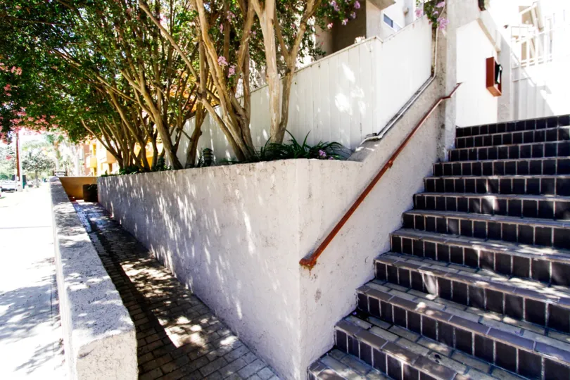 The stairs leading up to Bluffside Townhomes