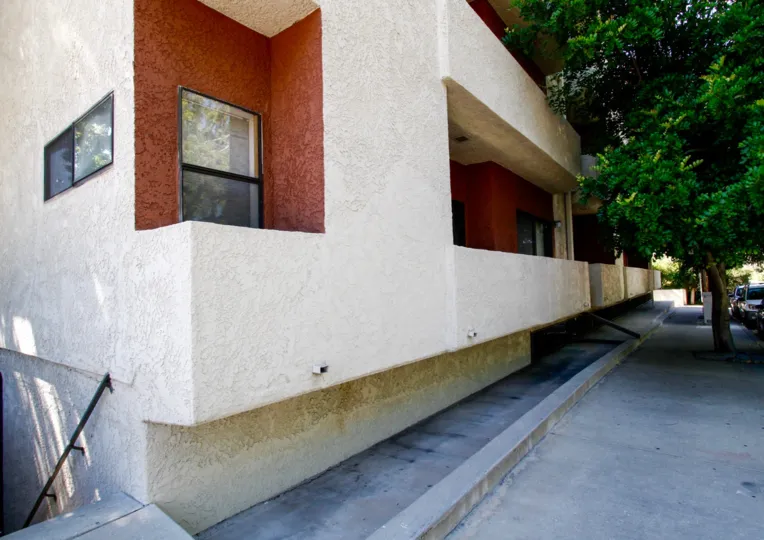 The sidewalk in front of the Moorpark Rhodes