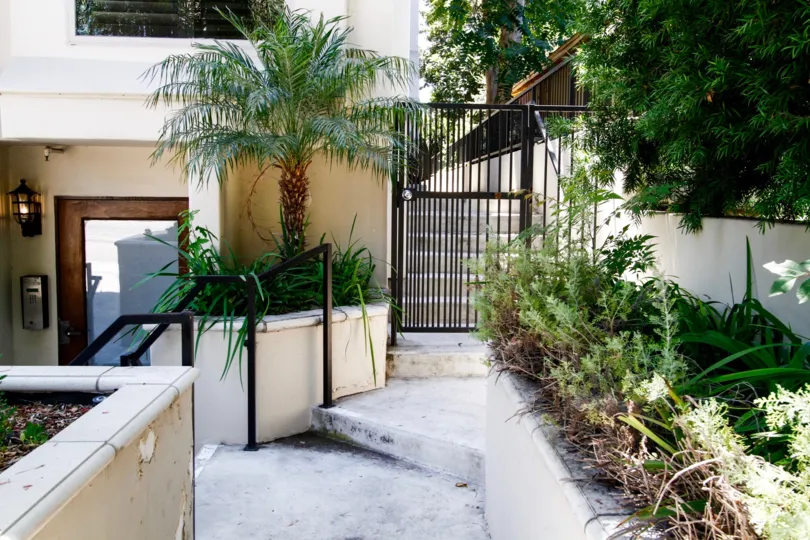 The walkway at Moorpark Townhomes
