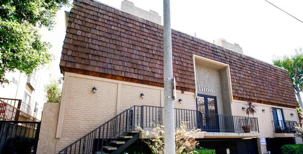The stairs leading up to Park Row Townhomes