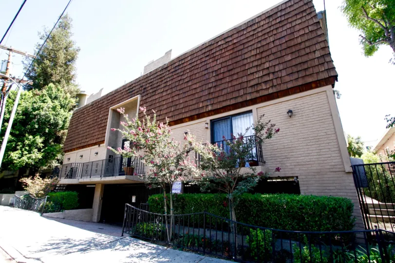 The balcony seen at Park Row Townhomes