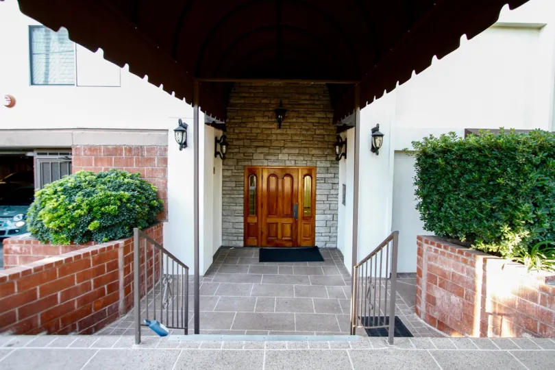 The doors leading into the Parkside Condominiums in Studio City