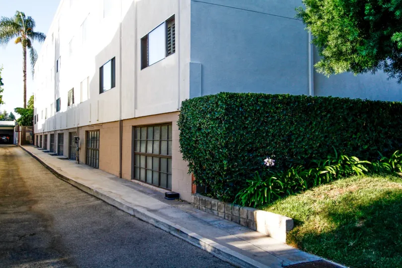 The sidewalk next to Parkside Condominiums