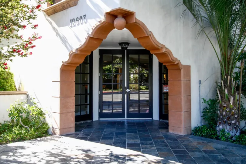 The entrance at the Tamara Condominiums in Studio City