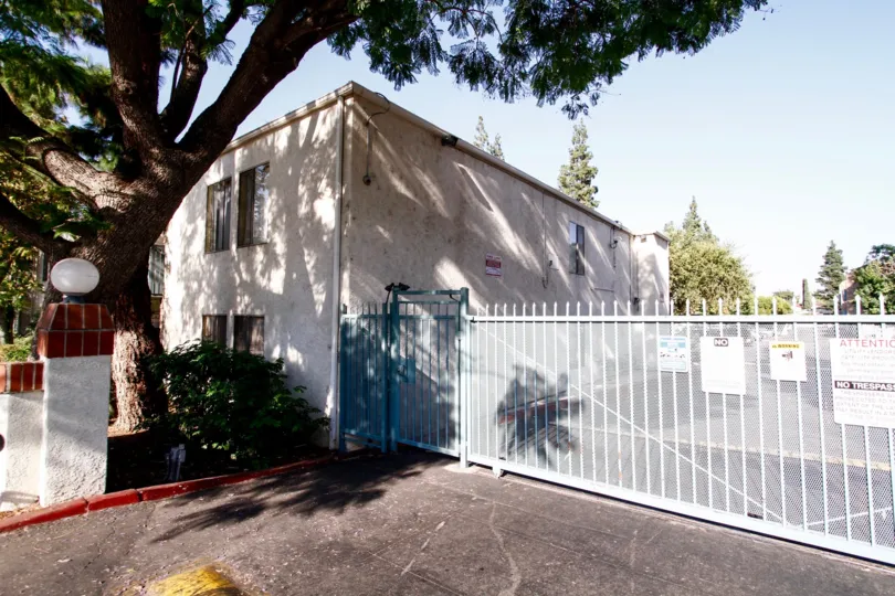 The gate into California Village for parking