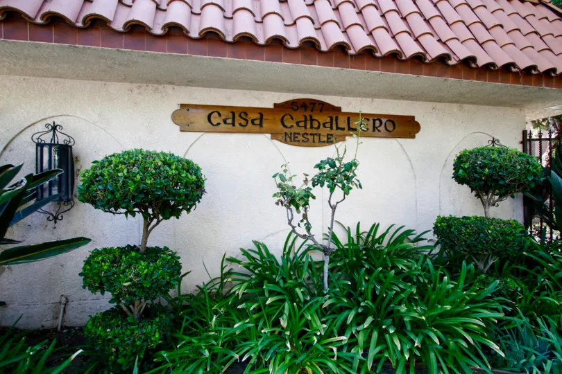 The sign for Casa Caballero on the building in CA California
