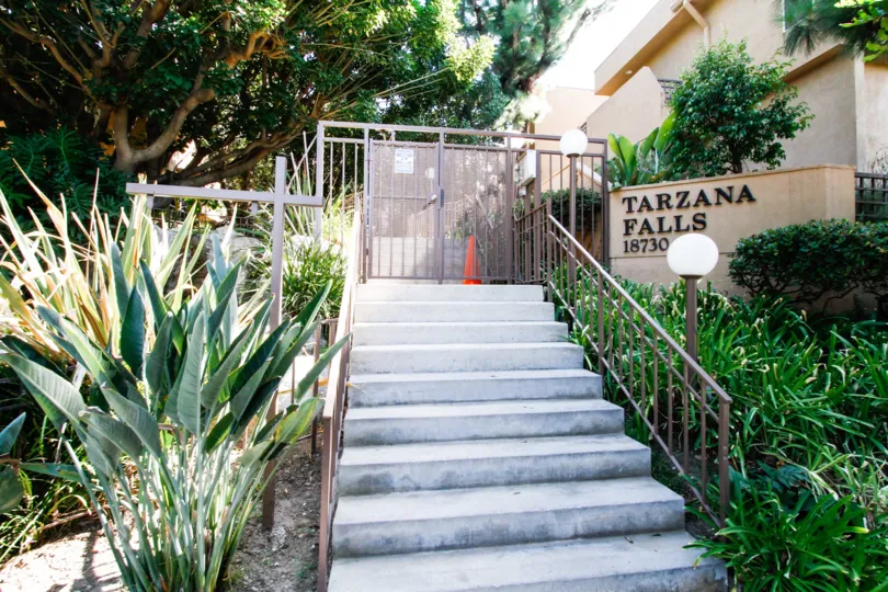 The stairs leading up to Tarzana Falls
