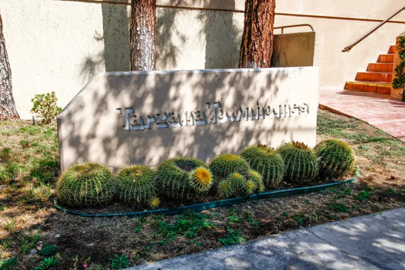 The Tarzana Townhomes name upon entering onto the property