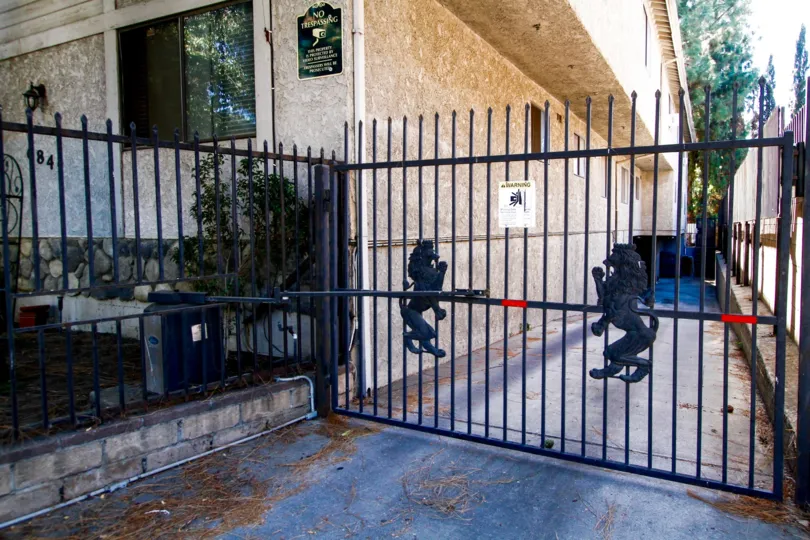 The gate at 6847 Haskell Ave in Van Nuys