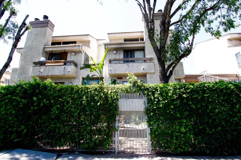 The gated entrance into Sandhill Condominiums in Van Nuys