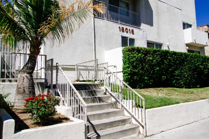 The address for Sherman Way Manor on the building in Van Nuys