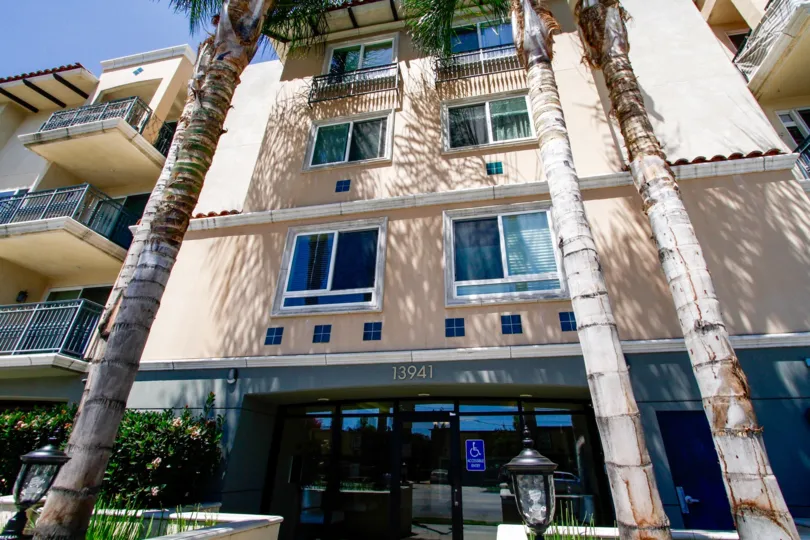 The entrance doors into Sherman Way Villas in Van Nuys