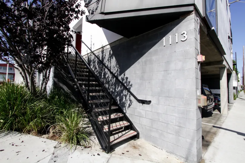The stairs to the entrance at Electric Avenue Lofts