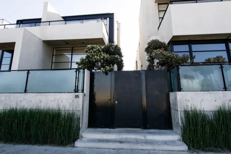 The locked entrance into Ocean Front Townhomes in Venice