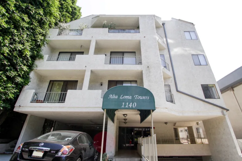 The entrance into Alta Loma Towers