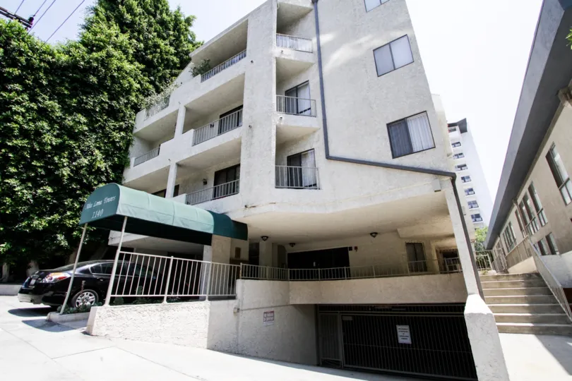 The gate for parking at the Alta Loma Towers in West Hollywood