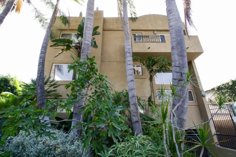 The balcony at the top of the Alta Vista Gardens building in West Hollywood