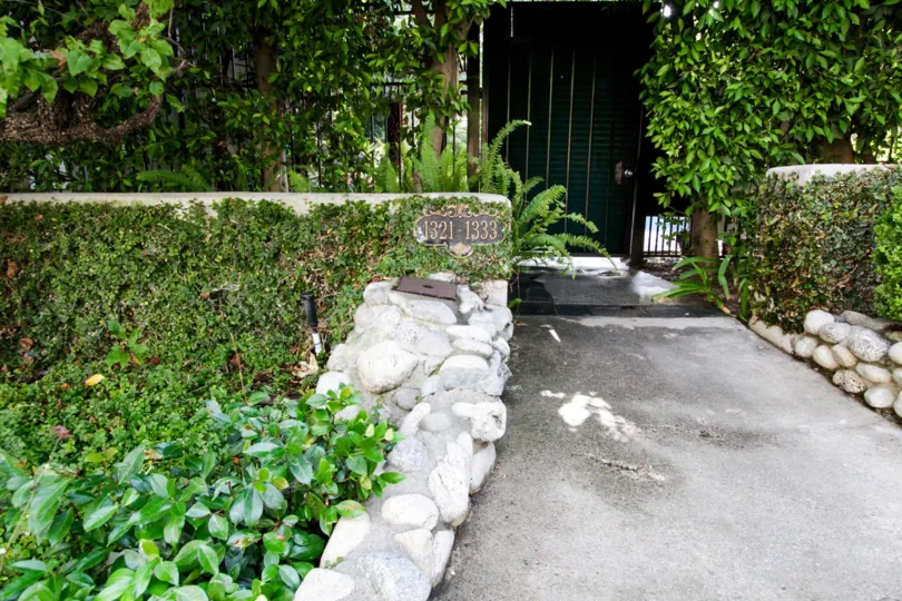 The sidewalk leading up to Chateau Brittany in West Hollywood