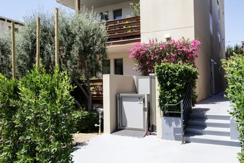 The stairs up to the entrance of Copa Town Lofts