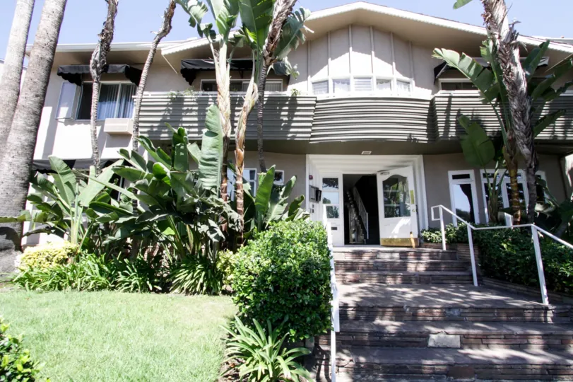 The stairs leading up to Crescent Heights Villas
