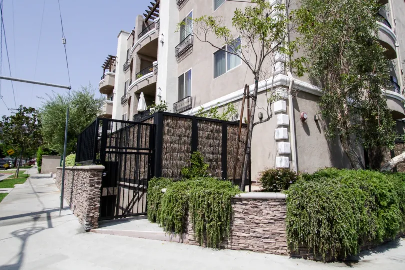 The gated entrance into Curson Villas in West Hollywood