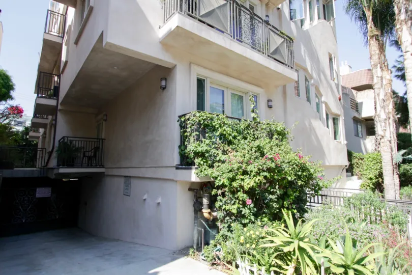 The entrance into the resident parking for Cynthia Homes in West Hollywood