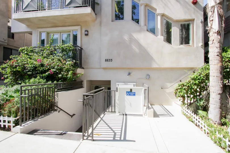 The stairs leading to an entrance into Cynthia Homes