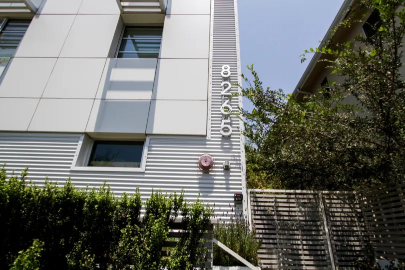 The address of 8265 Fountain West written on the building in West Hollywood
