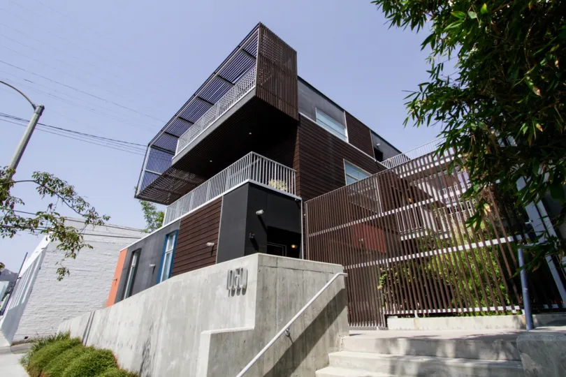 Stairs leading up to the Gardner 9 building in West Hollywood