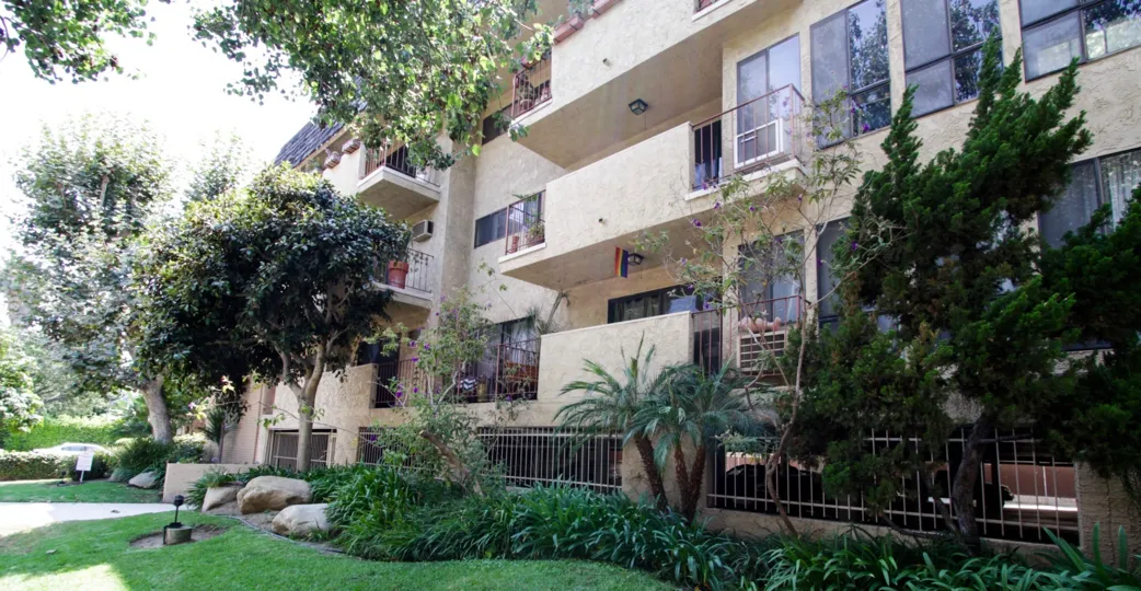 The balconies seen at Granville Court in West Hollywood
