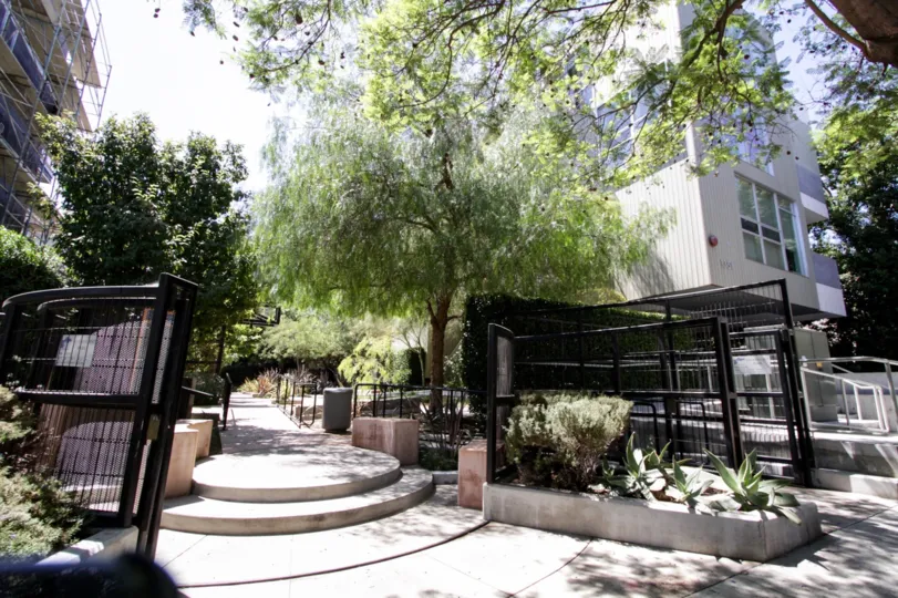 The stairs into Habitat On The Park in West Hollywood