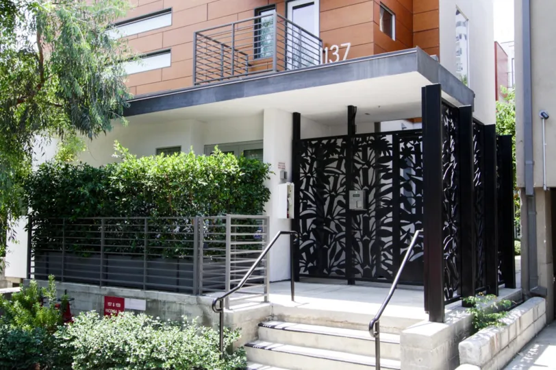 The stairs leading up to Hacienda Lofts in West Hollywood
