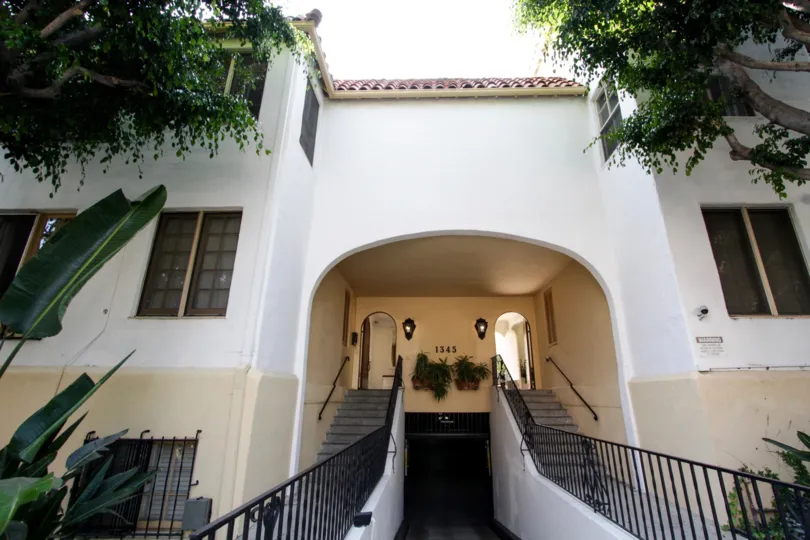 The entrance into Hayworth Gardens in West Hollywood
