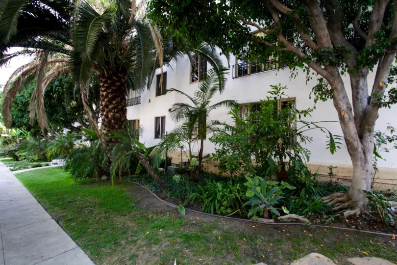 The landscaping around Hayworth Gardens