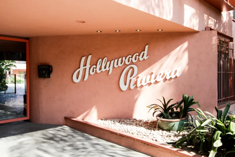 The name of the Hollywood Riviera written on the building