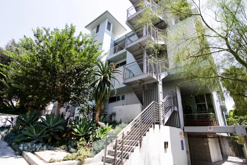The landscaping seen around La Cienega Lofts in West Hollywood