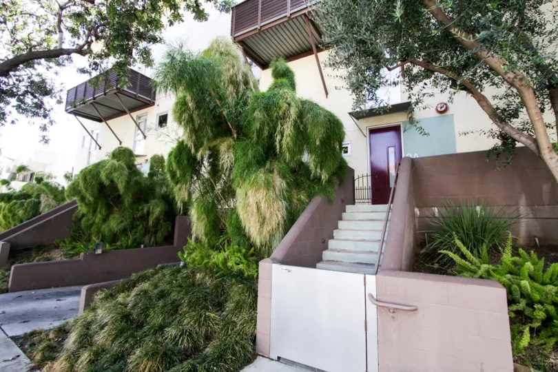 The entryway up to Laurel Court Lofts